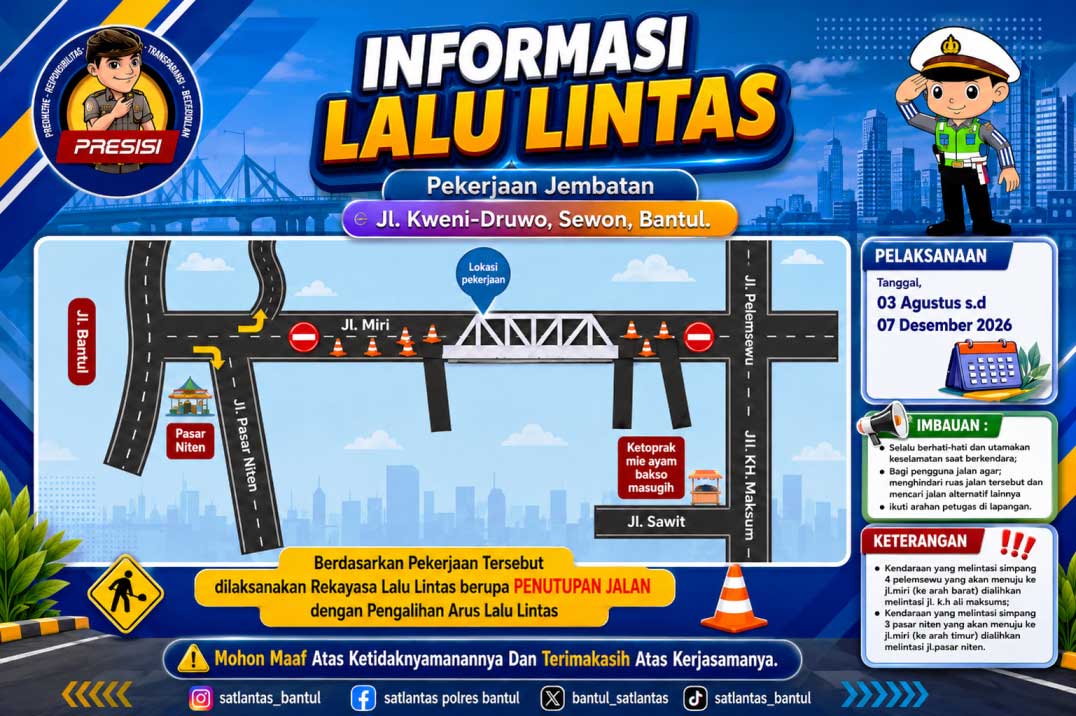 Jalan Kweni-Druwo Ditutup, Ini Jalur Alternatif Selama Proyek Jembatan